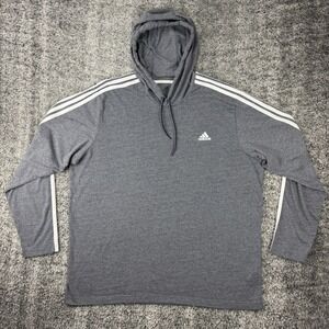 Adidas Aeroready Primegreen Mens 2XL Gray Long Sleeve Hooded T-Shirt Athletic